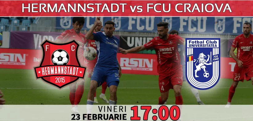 Hermannstadt vs FCU Craiova Statistici fotbal si ponturi pariuri Romania Liga1- Superliga 23.02.2024